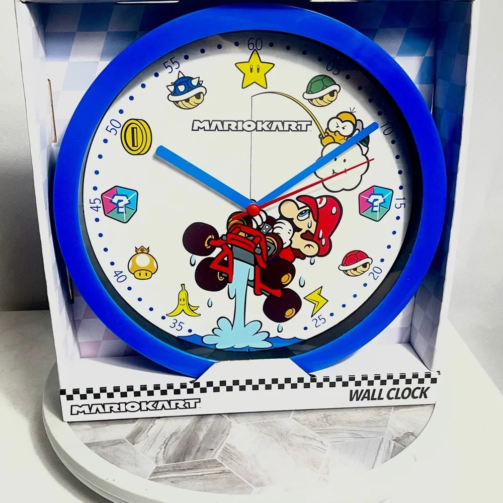 Nintendo Mario Kart Wall Clock Blue Frame Kart Racing Kids Room Decor